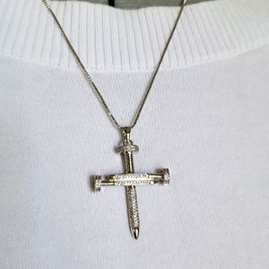 Thormes Nail Head Cross Necklace 20" Silver